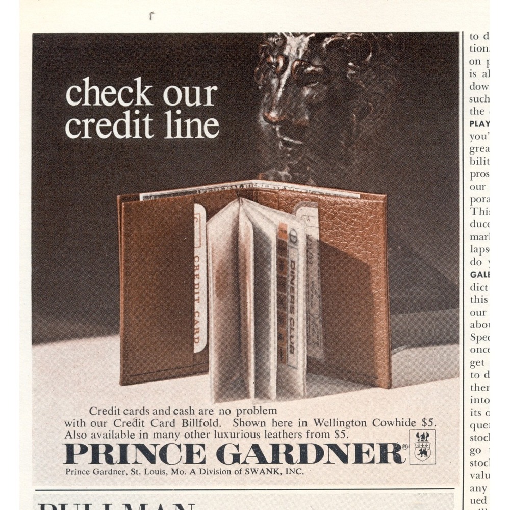 Vintage 1968 Prince Gardner Wellington Cowhide Leather Billfold Wallet Print Ad